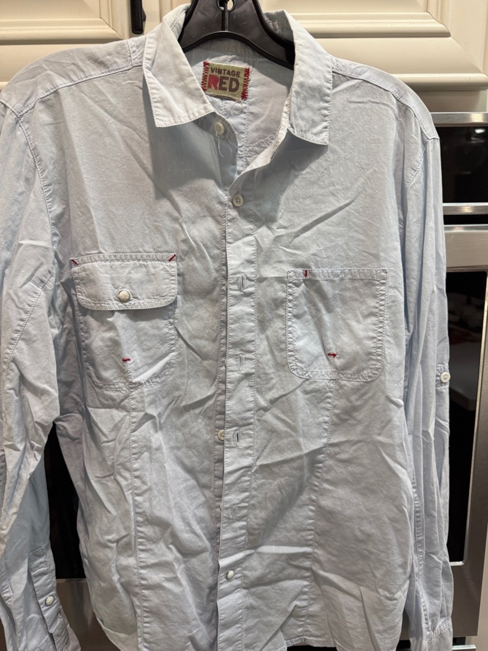 Vintage Light Blue Men's Casual Button-Down Shirt